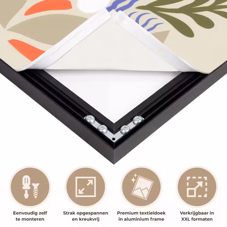 Abstract - Bloemen - Bladeren Textielframe zwart klein -USP_feed_closeupNL