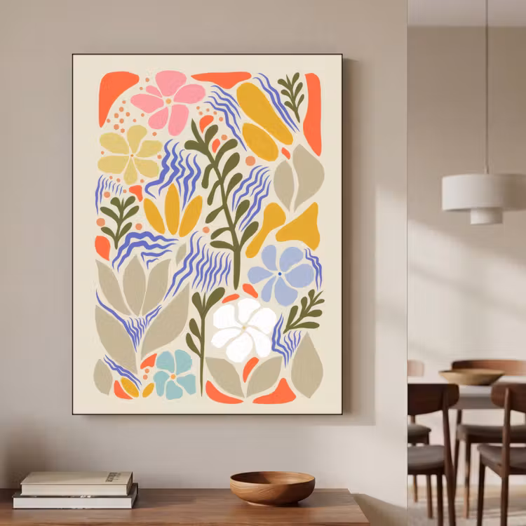 Abstract - Bloemen - Bladeren Textielframe - compleet frame klein -sfeer2