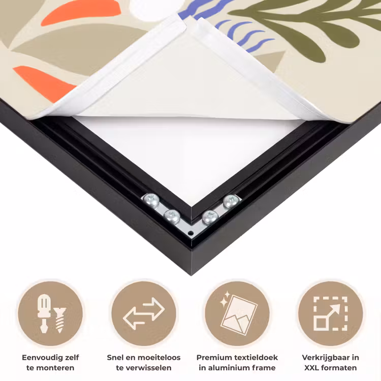 Abstract - Bloemen - Bladeren Textielframe zwart klein -USP_closeupNL