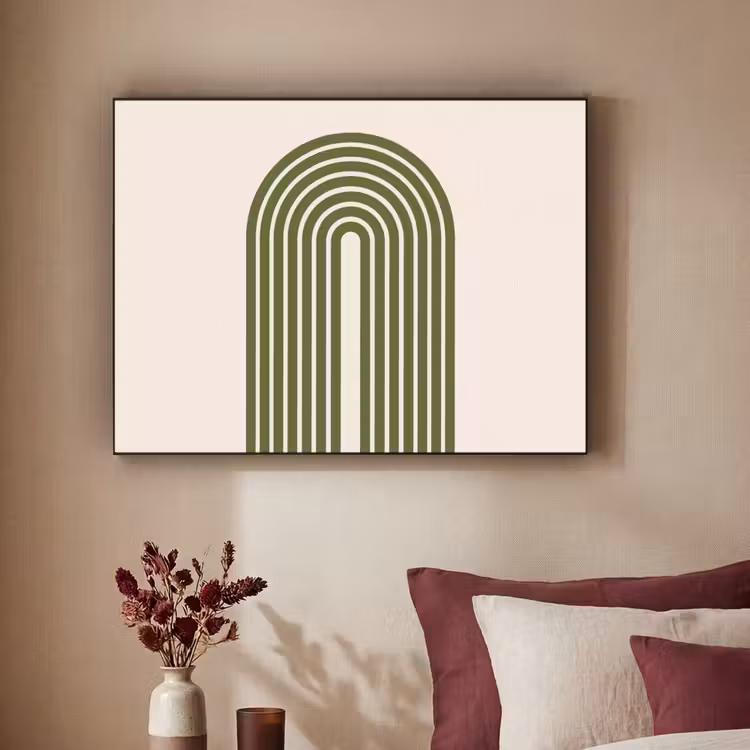 Abstract - Bogen - Modern - Groen - Kunst Textielframe zwart klein -sfeer1