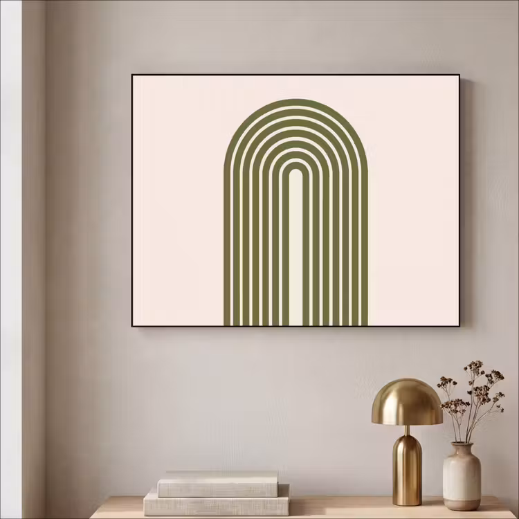 Abstract - Bogen - Modern - Groen - Kunst Textielframe zwart klein -sfeer2