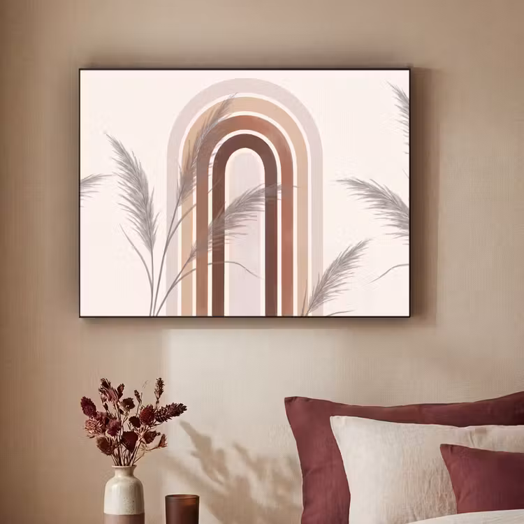 Abstract - Bogen - Plant - Boho - Beige Textielframe zwart klein -sfeer1