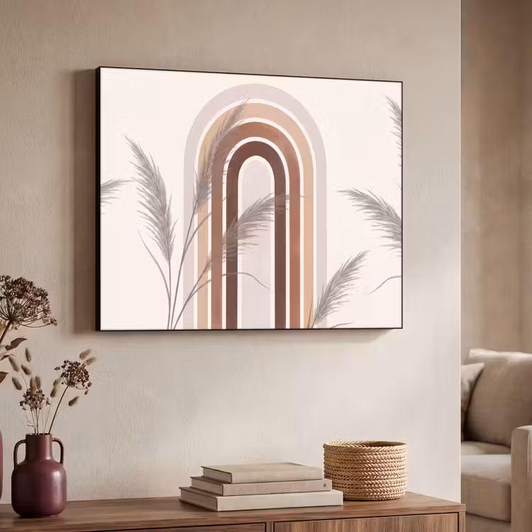 Abstract - Bogen - Plant - Boho - Beige Textielframe zwart klein -sfeer3