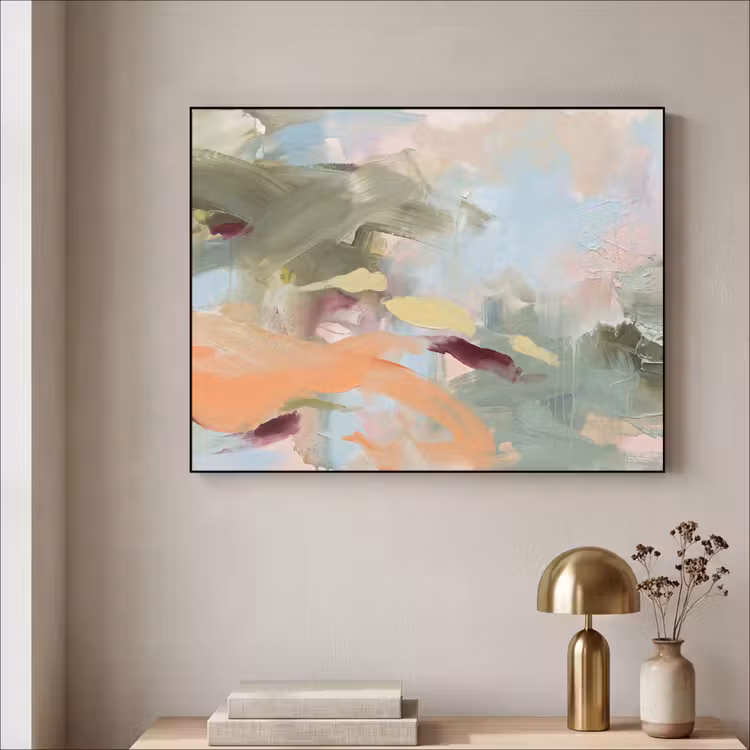 Abstract - Borstelstreken - Kunst - Modern - Pastel Textielframe zwart klein -sfeer2