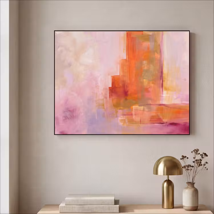 Abstract - Borstelstreken - Kunst - Paars - Goud Textielframe zwart klein -sfeer2