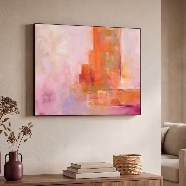 Abstract - Borstelstreken - Kunst - Paars - Goud Textielframe zwart klein -sfeer3