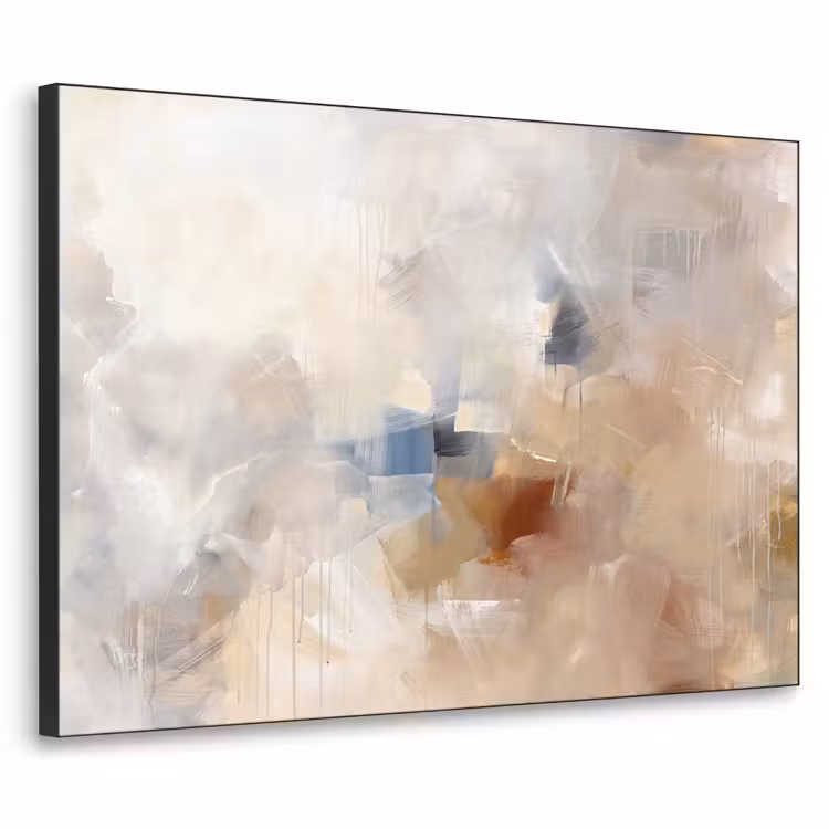 Abstract - Borstelstreken - Modern - Beige - Kunst Textielframe zwart klein -3d
