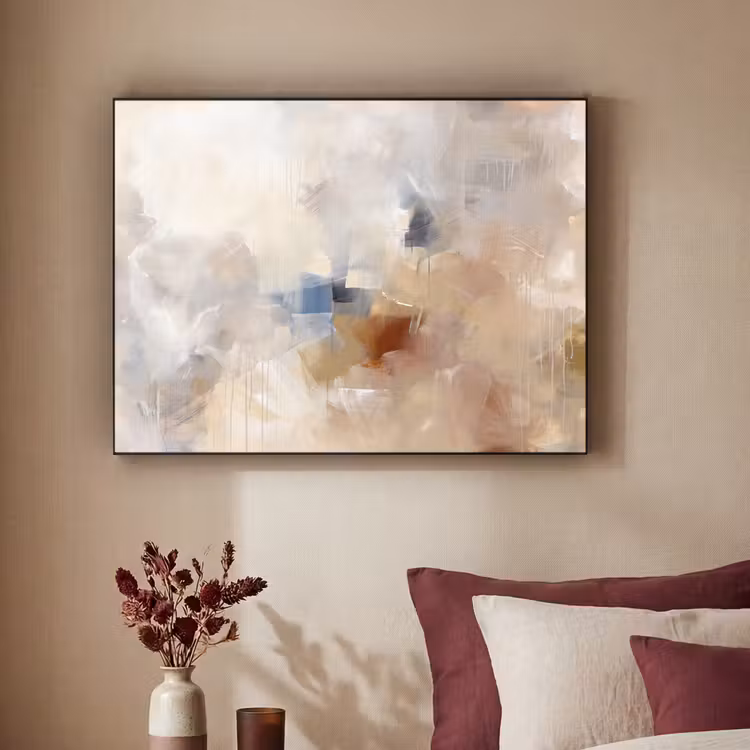 Abstract - Borstelstreken - Modern - Beige - Kunst Textielframe zwart klein -sfeer1