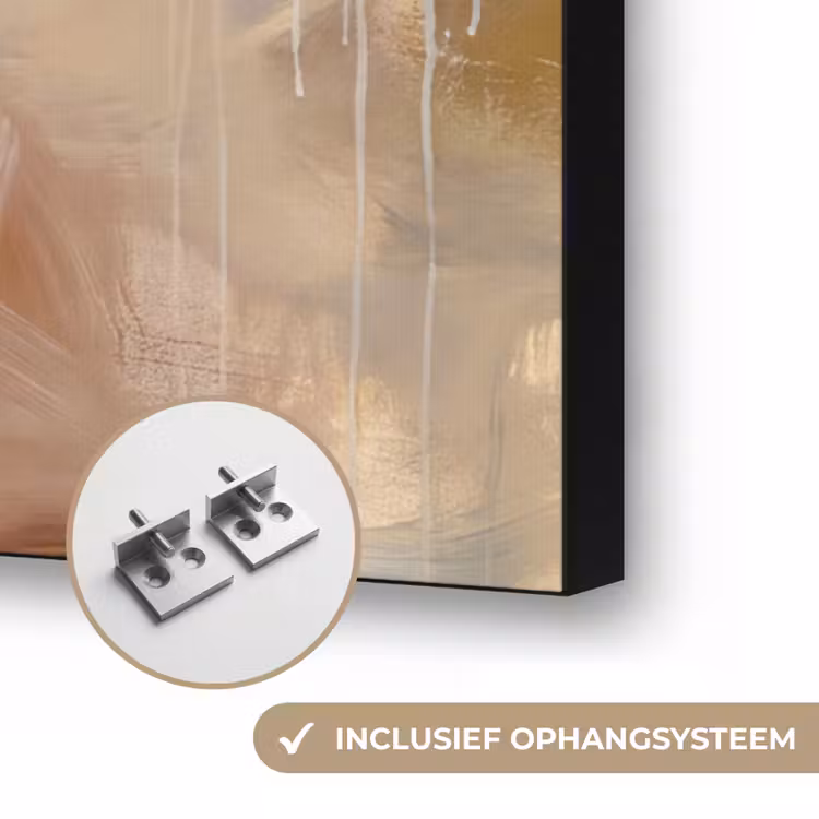 Abstract - Borstelstreken - Modern - Beige - Kunst Textielframe zwart klein -USP_ophangsysteemNL