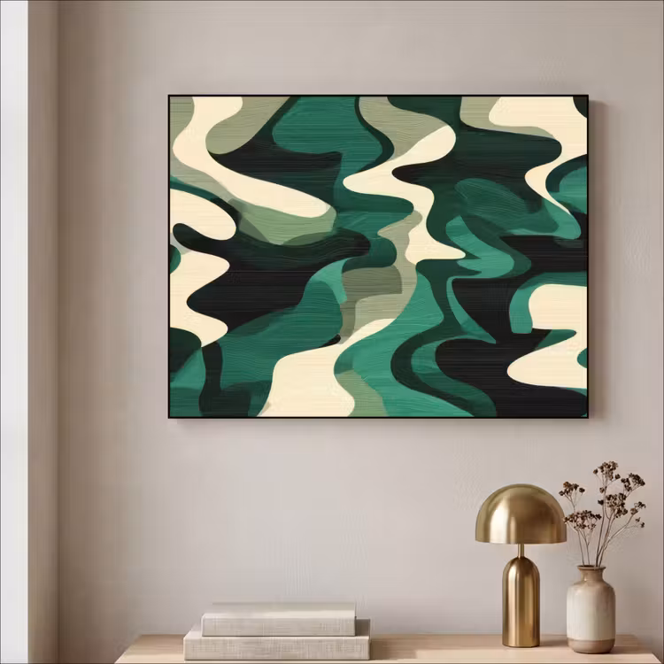 Abstract - Camouflage - Groen Textielframe - compleet frame klein -sfeer2