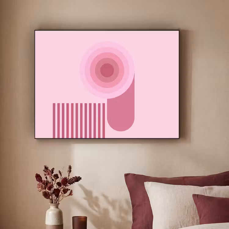Abstract - Cirkels - Strepen - Modern - Roze Textielframe zwart klein -sfeer1