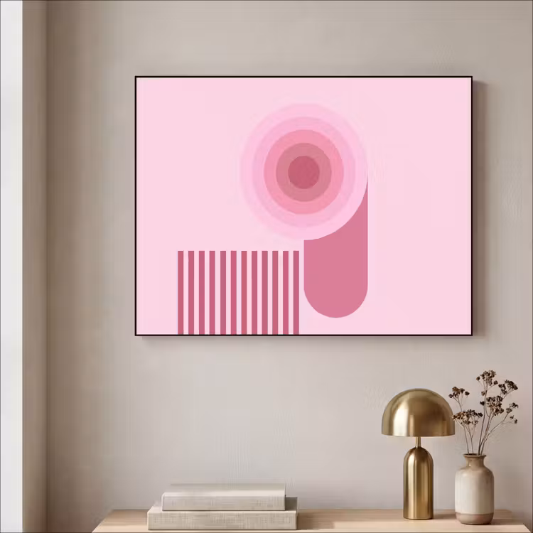 Abstract - Cirkels - Strepen - Modern - Roze Textielframe zwart klein -sfeer2