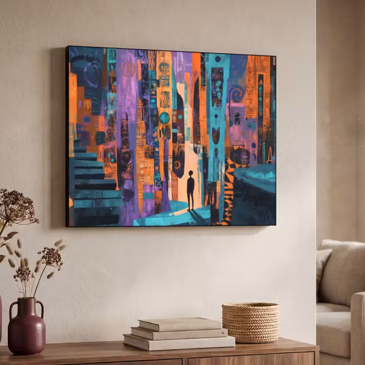 Abstract - Figuren - Kleurrijk Textielframe - compleet frame klein -sfeer3