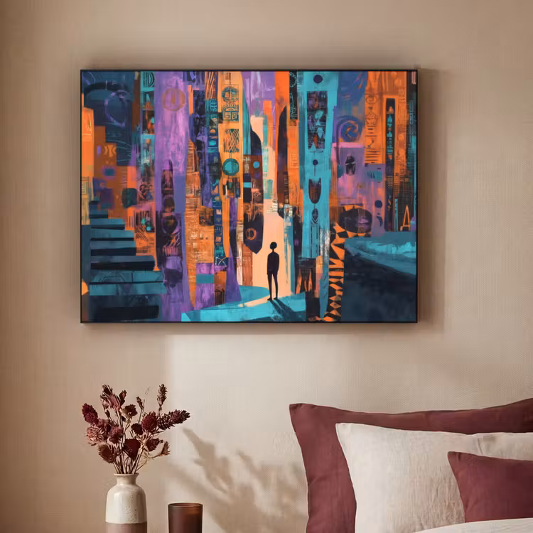 Abstract - Figuren - Kleurrijk Textielframe zwart klein -sfeer1