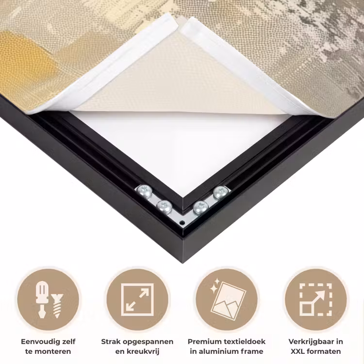 Abstract - Geel - Modern - Beige Textielframe zwart klein -USP_feed_closeupNL