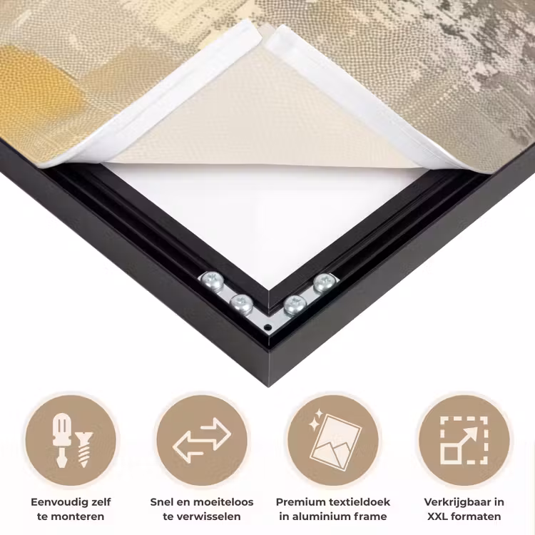 Abstract - Geel - Modern - Beige Textielframe zwart klein -USP_closeupNL