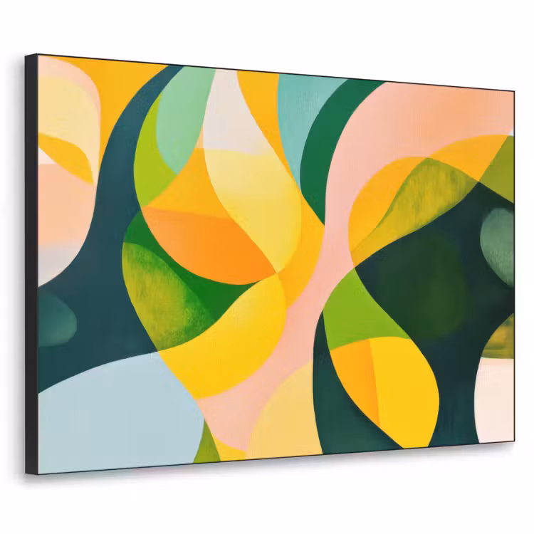 Abstract - Geel - Roze - Groen Textielframe zwart klein -3d