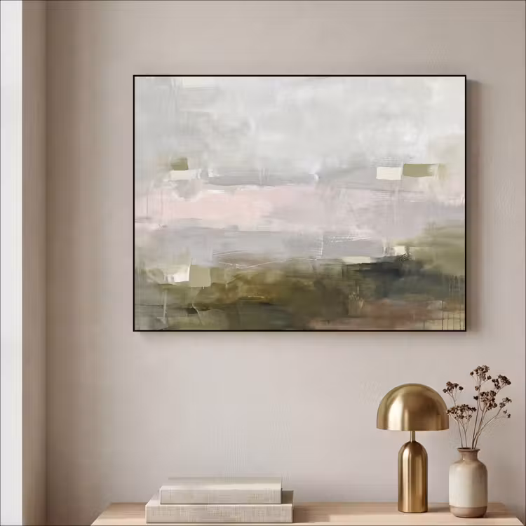 Abstract - Gelaagd - Kunst - Modern - Grijs-Groen Textielframe zwart klein -sfeer2