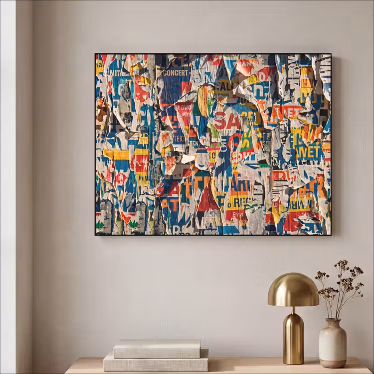 Abstract - Gelaagd papier - Urban - Modern - Kleurrijk Textielframe zwart klein -sfeer2