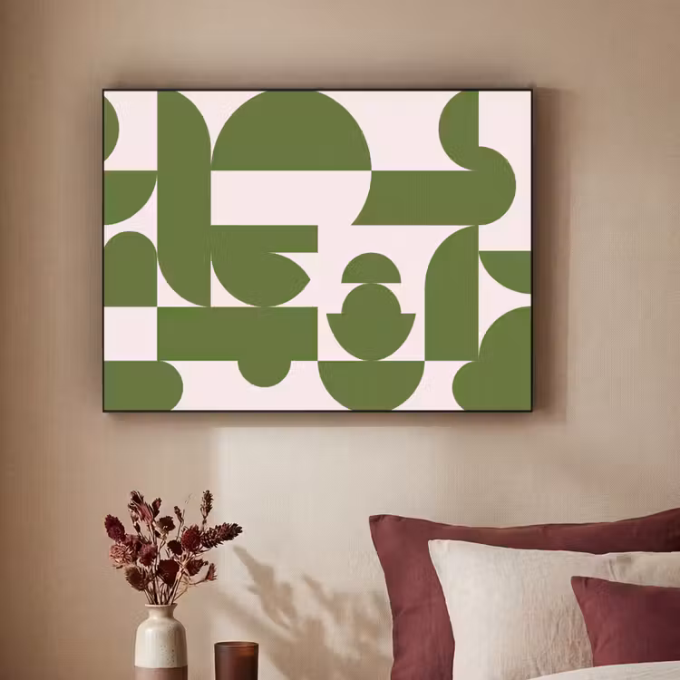 Abstract - Geometrie - Modern - Groen - Wit Textielframe zwart klein -sfeer1