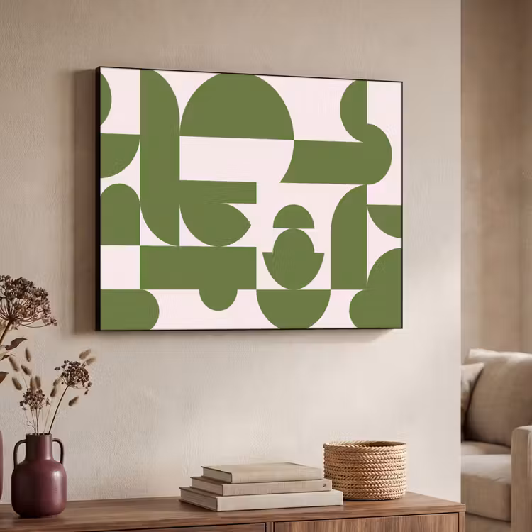 Abstract - Geometrie - Modern - Groen - Wit Textielframe zwart klein -sfeer3