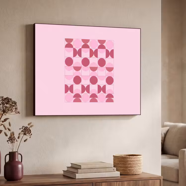 Abstract - Geometrisch - Cirkels - Roze - Modern Textielframe zwart klein -sfeer3