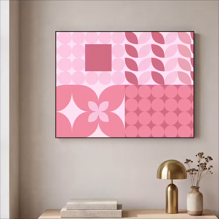Abstract - Geometrisch - Patroon - Modern - Roze Textielframe zwart klein -sfeer2