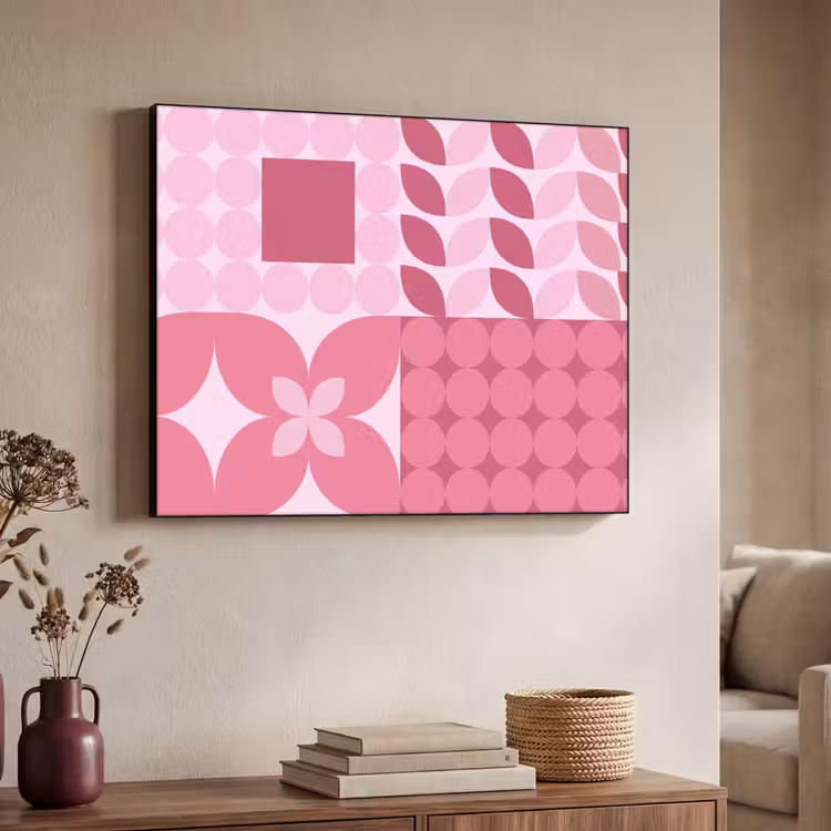 Abstract - Geometrisch - Patroon - Modern - Roze Textielframe zwart klein -sfeer3