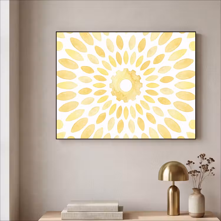 Abstract - Geometrisch - Stralend - Geel Textielframe zwart klein -sfeer2