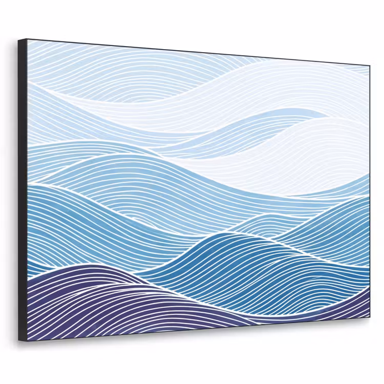 Abstract - Golven - Patroon - Blauw - Modern Textielframe zwart klein -3d