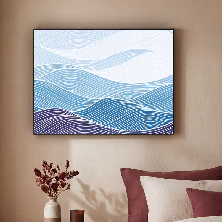 Abstract - Golven - Patroon - Blauw - Modern Textielframe zwart klein -sfeer1