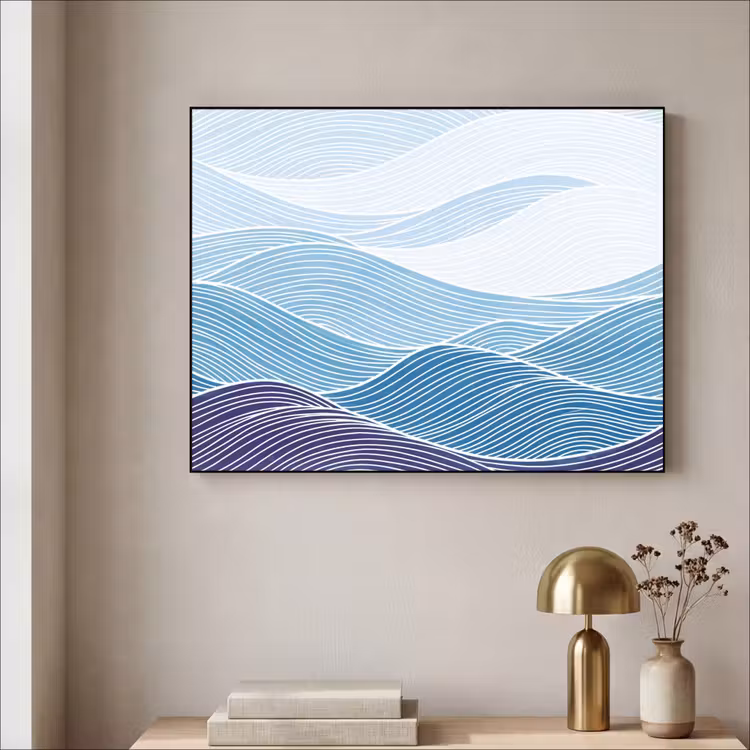 Abstract - Golven - Patroon - Blauw - Modern Textielframe zwart klein -sfeer2