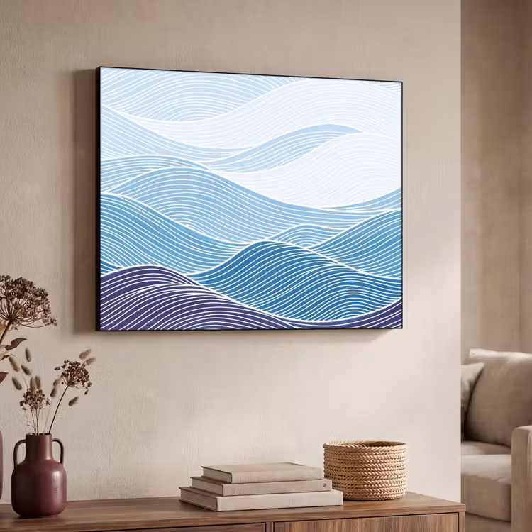 Abstract - Golven - Patroon - Blauw - Modern Textielframe zwart klein -sfeer3