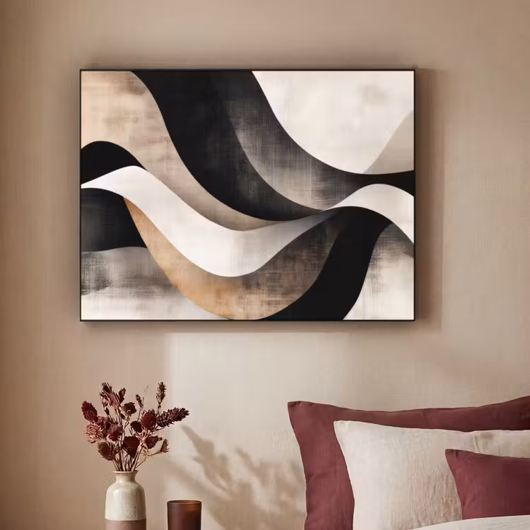 Abstract - Golven - Zwart - Verweerd Textielframe zwart klein -sfeer1