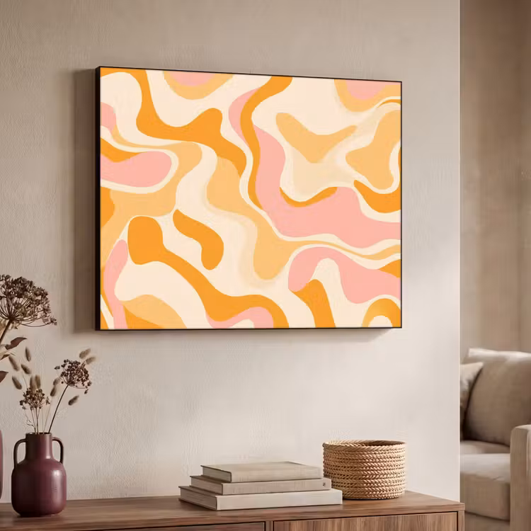 Abstract - Golvend - Oranje Textielframe - compleet frame klein -sfeer3