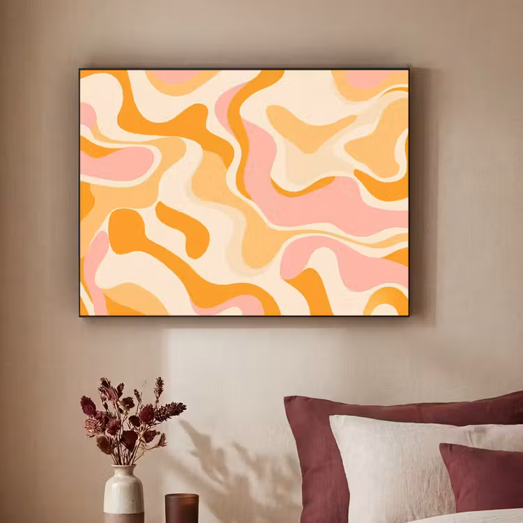 Abstract - Golvend - Oranje Textielframe zwart klein -sfeer1
