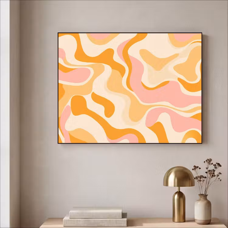 Abstract - Golvend - Oranje Textielframe - compleet frame klein -sfeer2