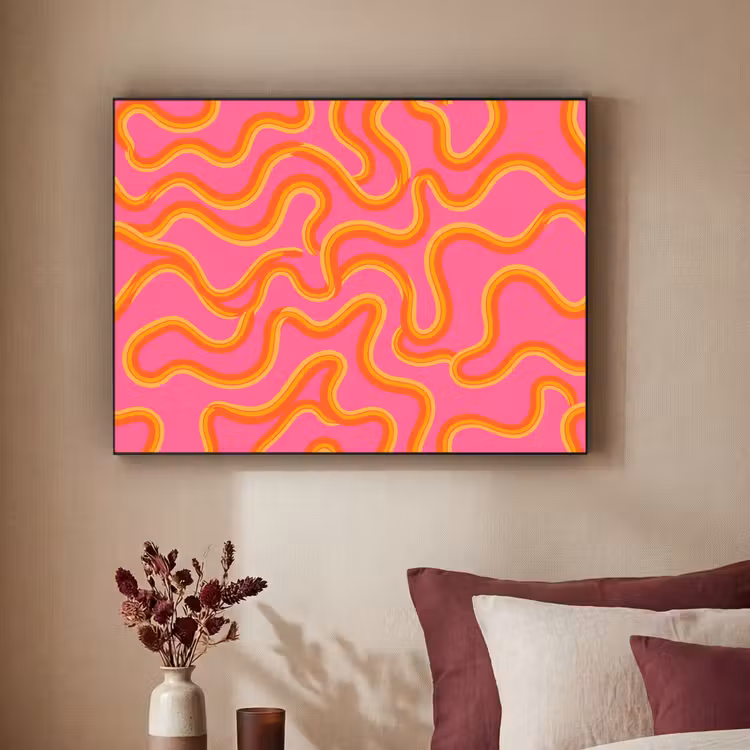 Abstract - Golvende lijnen - Modern - Kleurrijk Textielframe zwart klein -sfeer1