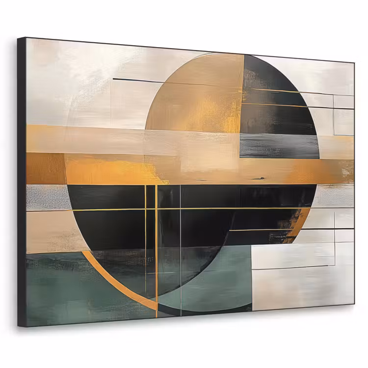 Abstract - Goud - Brons - Groen - Vormen - Modern Textielframe - compleet frame klein -3d