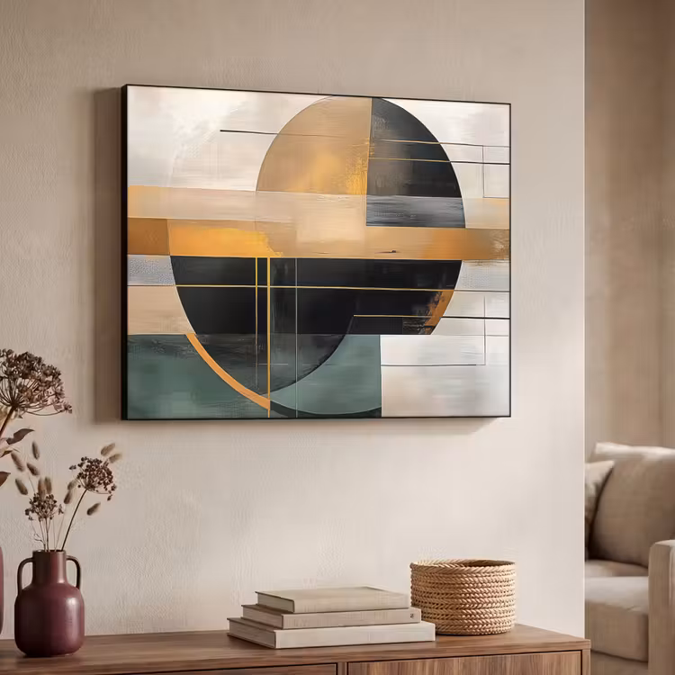 Abstract - Goud - Brons - Groen - Vormen - Modern Textielframe - compleet frame klein -sfeer3