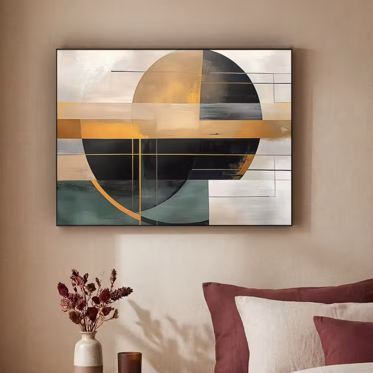 Abstract - Goud - Brons - Groen - Vormen - Modern Textielframe zwart klein -sfeer1