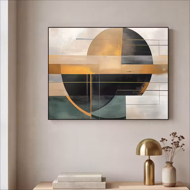 Abstract - Goud - Brons - Groen - Vormen - Modern Textielframe - compleet frame klein -sfeer2