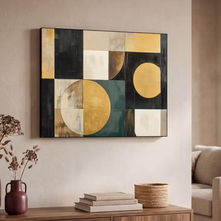 Abstract - Goud - Brons - Vormen - Geometrisch Textielframe zwart klein -sfeer3