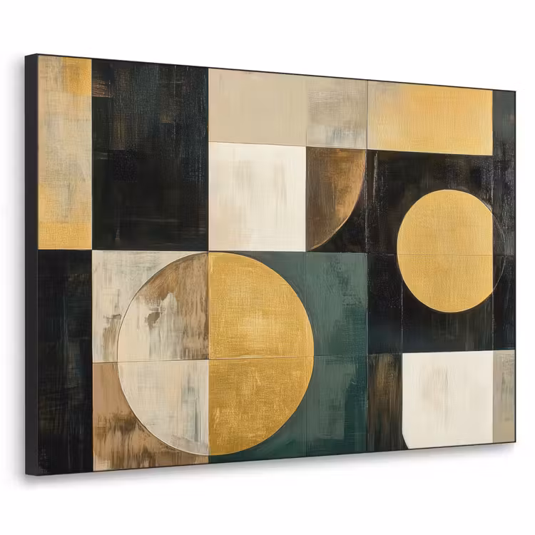 Abstract - Goud - Brons - Vormen - Geometrisch Textielframe zwart klein -3d