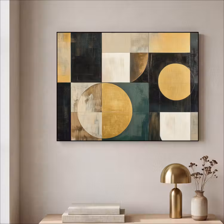 Abstract - Goud - Brons - Vormen - Geometrisch Textielframe zwart klein -sfeer2