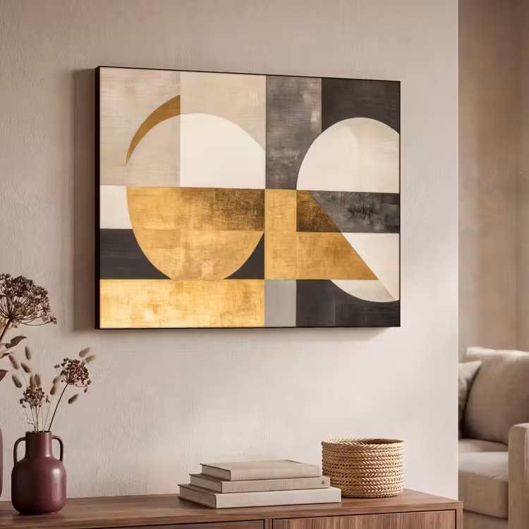 Abstract - Goud - Grijs - Vormen - Geometrisch Textielframe zwart klein -sfeer3