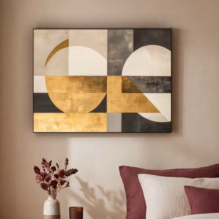 Abstract - Goud - Grijs - Vormen - Geometrisch Textielframe zwart klein -sfeer1