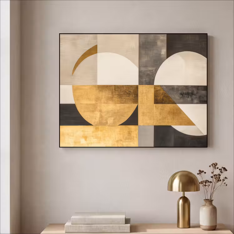 Abstract - Goud - Grijs - Vormen - Geometrisch Textielframe - compleet frame klein -sfeer2