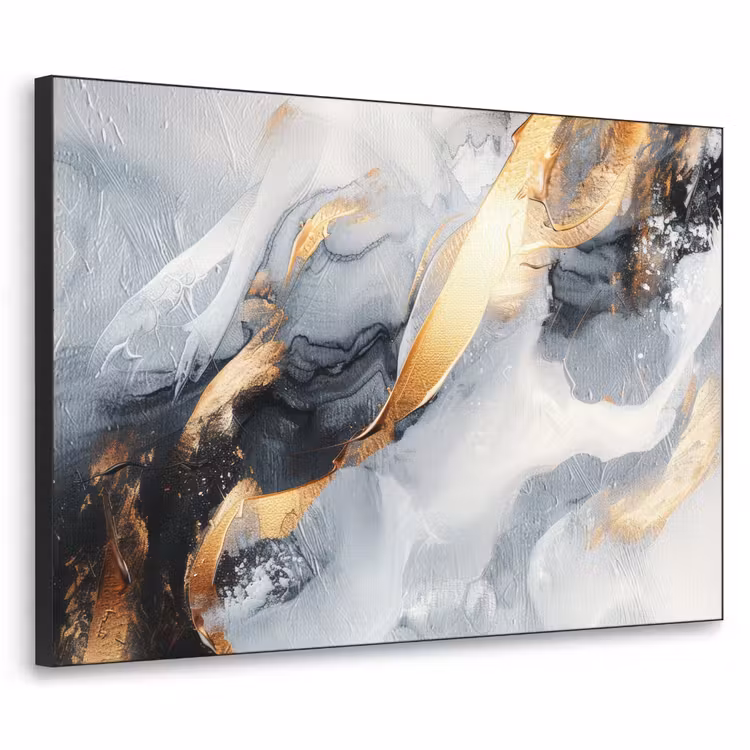 Abstract - Goud - Verf - Aesthetic - Art Textielframe zwart klein -3d
