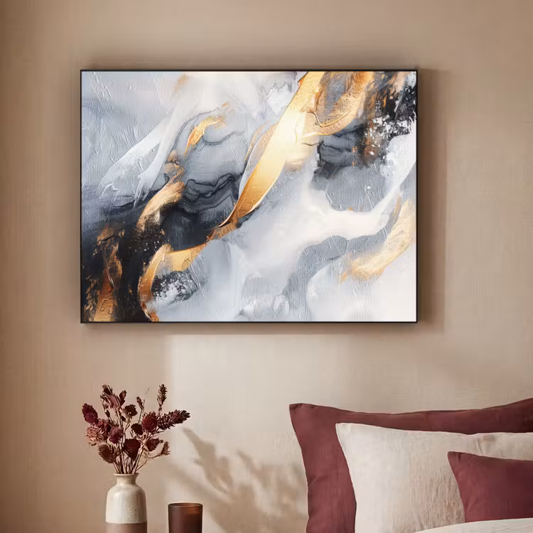 Abstract - Goud - Verf - Aesthetic - Art Textielframe zwart klein -sfeer1